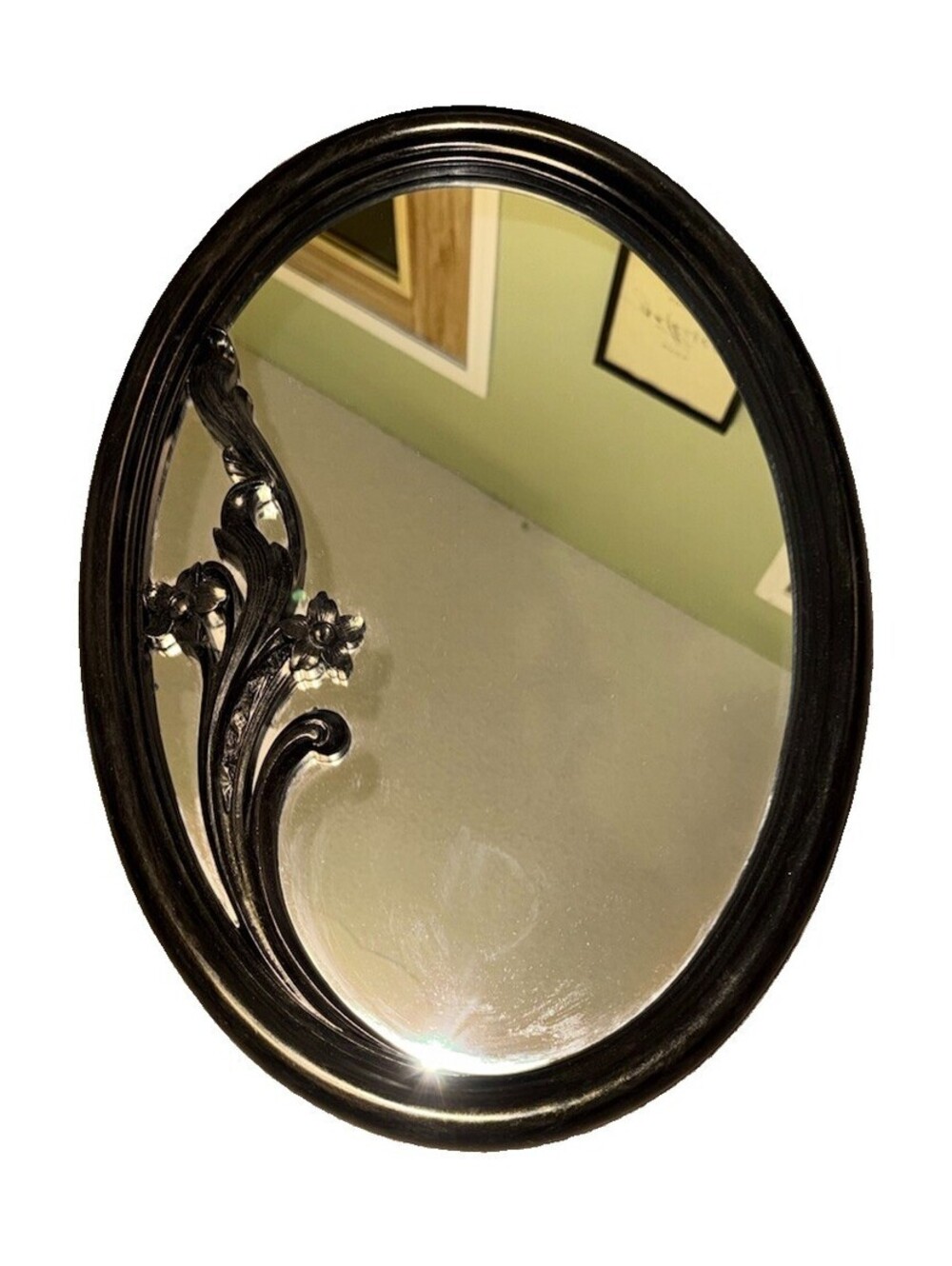 Bronzed Black Oval Framed Accent Wall Mirror, Regular Glass, MCM decor